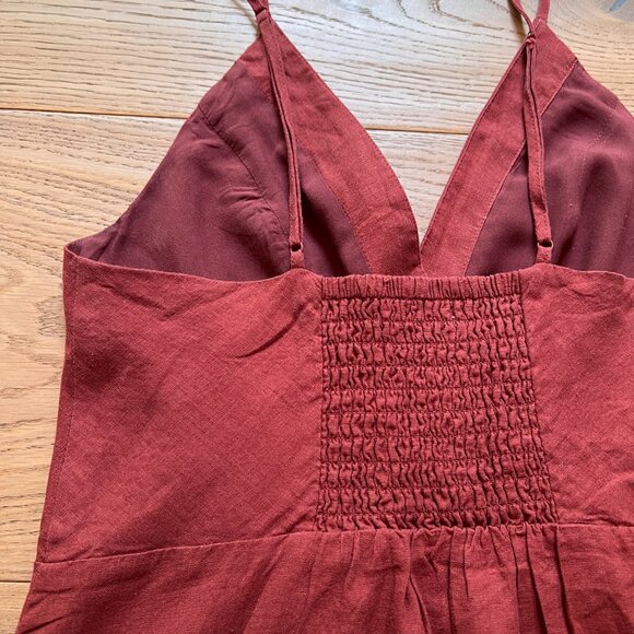 Rust Colored Midi Linen Blend Dress size Medium Adjustable Spaghetti Strap - Picture 3 of 5